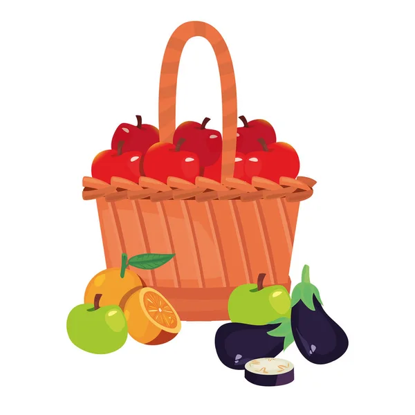 Eggplant orange apples fresh food — Stock Vector