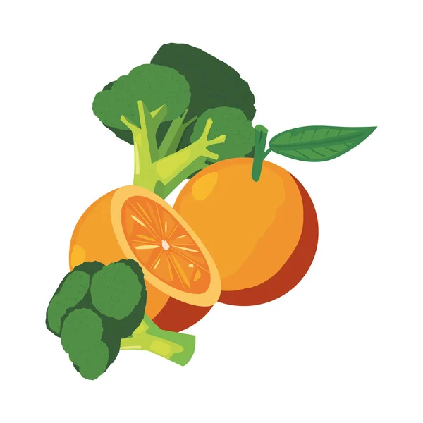 Orange broccoli fresh food icon vector ilustrate — Stock Vector