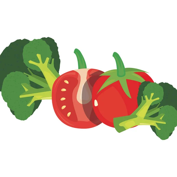 トマトブロッコリー生鮮食品アイコンベクトルイラストレート — ストックベクタ