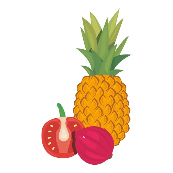 Ananas tomaat rode ui vers voedsel — Stockvector