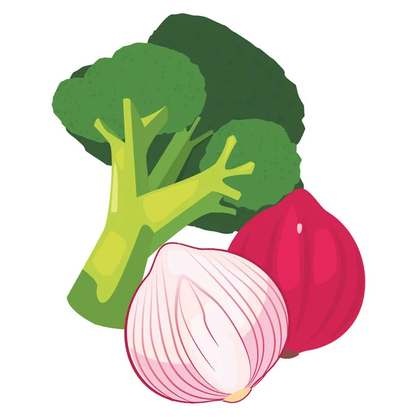 Garlic red onion broccoli icon vector ilustrate — Stock Vector