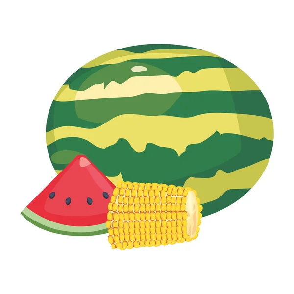 Sandía maíz alimentos frescos icono vector ilustrar — Vector de stock