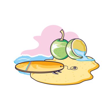 hindistan cevizi ile plajda sörf spor