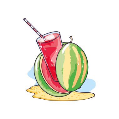 dilim karpuz ile plajda suyu yenilemek