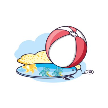 topu ile plajda sörf tahtası ekipmanları spor