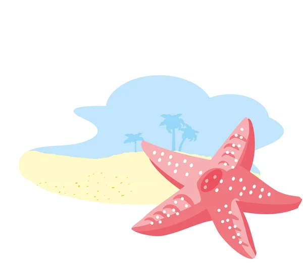 Lindo animal estrella de mar en la playa — Vector de stock