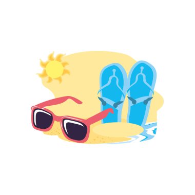 flip flop ile plajda yaz güneş gözlüğü