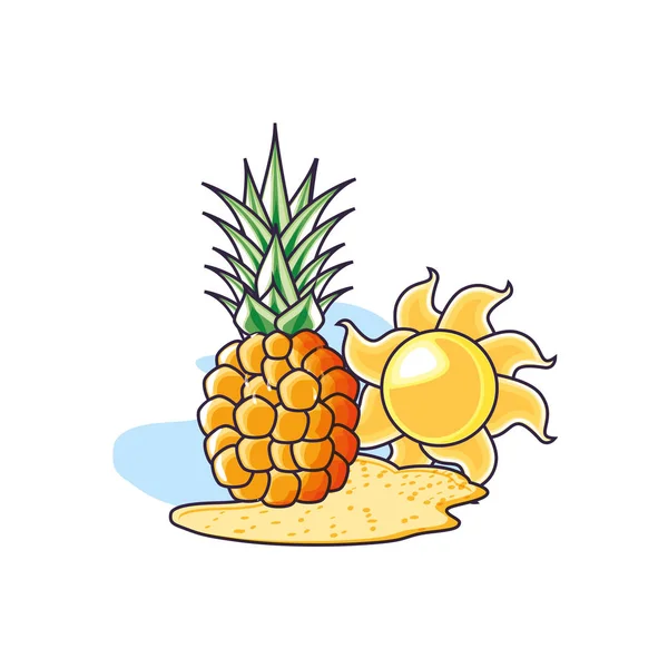 Güneş ile plajda taze ananas meyve — Stok Vektör