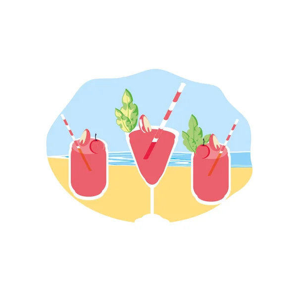 Cocktail frais avec jus de fruits à la plage — Image vectorielle