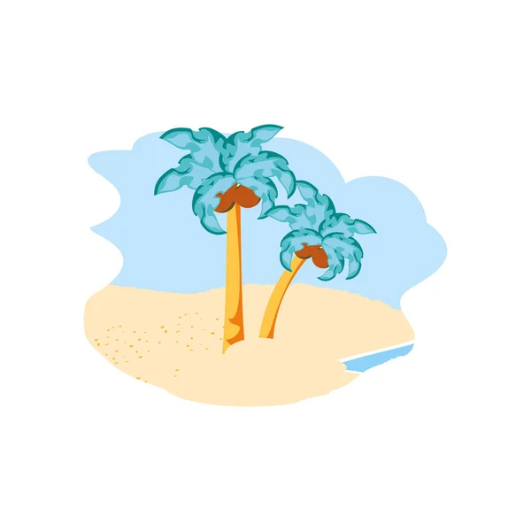 Plage tropicale palmiers icône d'été — Image vectorielle