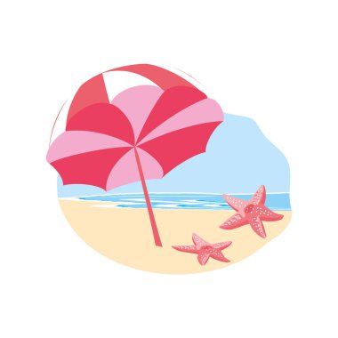 şemsiye açık plajda sevimli denizyıldızı hayvan