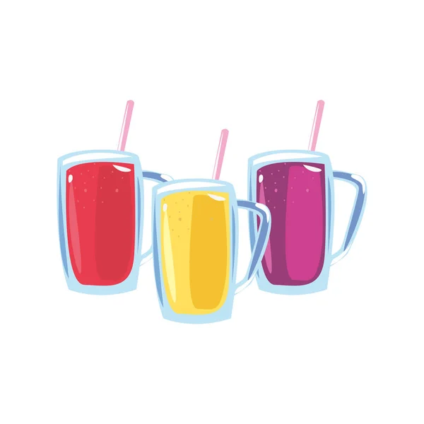 Tres jugos frescos fríos con paja — Vector de stock