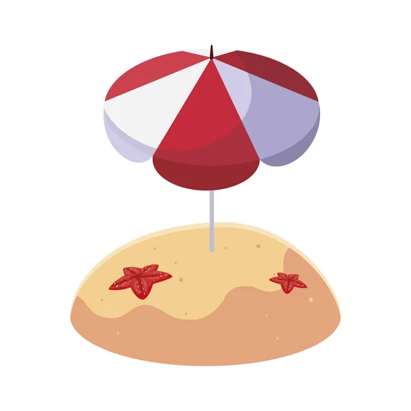 Plage de sable d'été avec parasol et étoile de mer — Image vectorielle