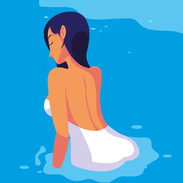 Femme de profil avec maillot de bain dans la piscine — Image vectorielle