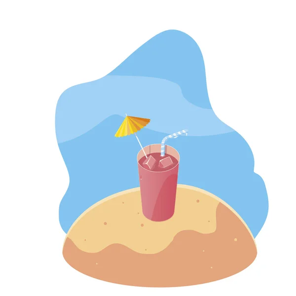 summer sand beach with cocktail and icons scene