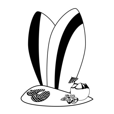 sörf panoları ve set simgeleri ile yaz kum plaj