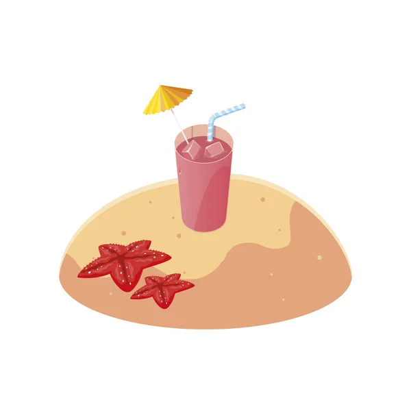Letní písečná pláž s koktejlovou scénou — Stockový vektor