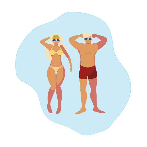 Young couple with swimsuit floating in water — Stock Vector