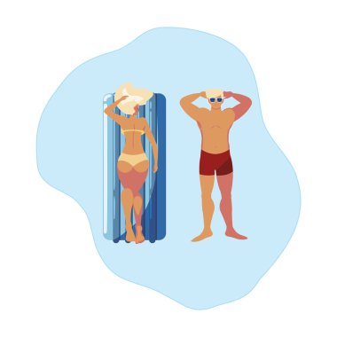 suda yüzer yatak ile genç çift