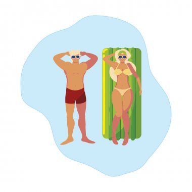 suda yüzer yatak ile genç çift