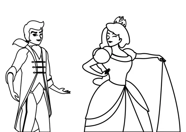 Príncipe encantador y princesa de cuentos personajes — Vector de stock