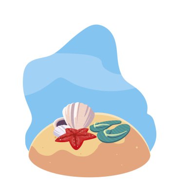 yıldız balığı ve simgeler sahne ile yaz kum plaj