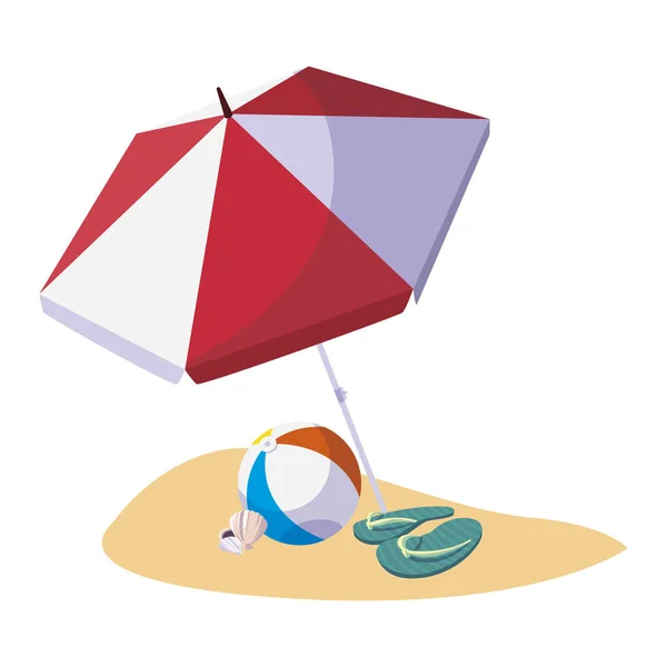 Lato piasek plaża z parasol i balon zabawka — Wektor stockowy