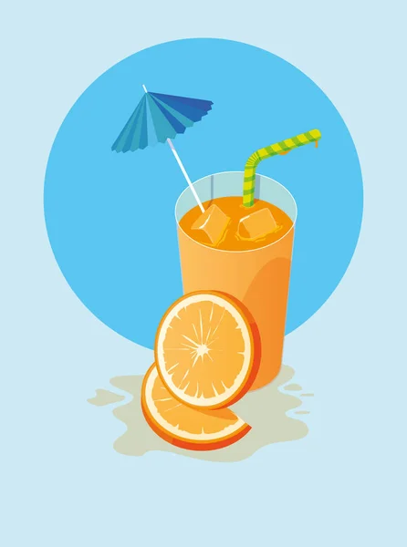Zumo de naranja con paraguas y diseño de paja — Vector de stock