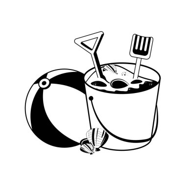 kum kova ve kürekler ile plaj plastik balon