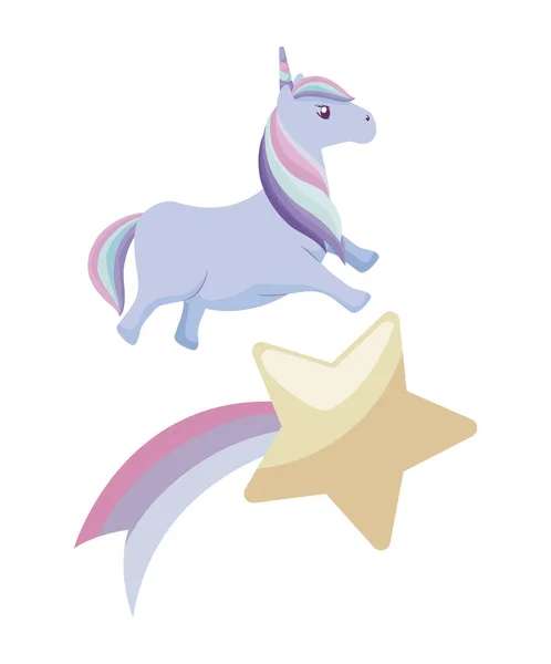 Unicorn cute hewan dengan bintang jatuh - Stok Vektor