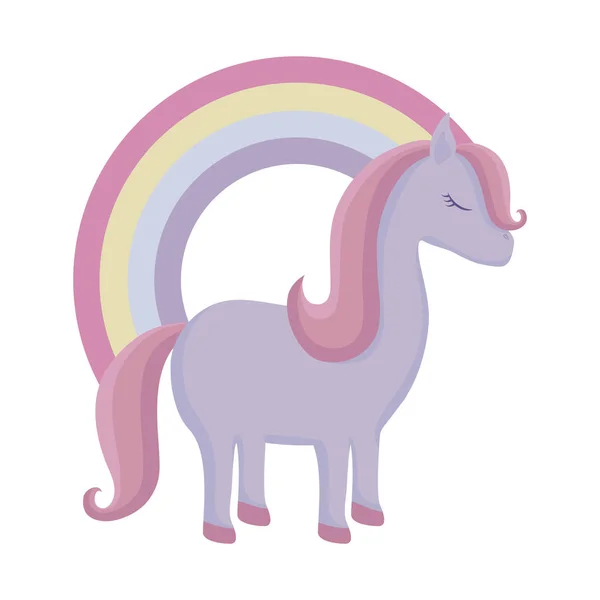 Cute unicorn animal with rainbow — Stock Vector
