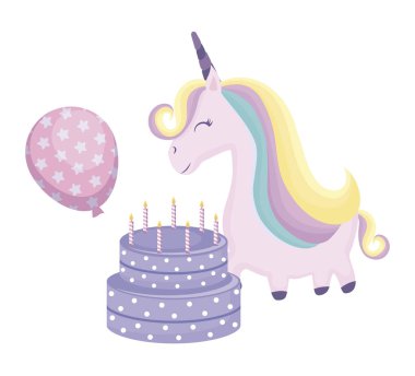 pasta Doğum günü ve balon helyum ile sevimli Unicorn