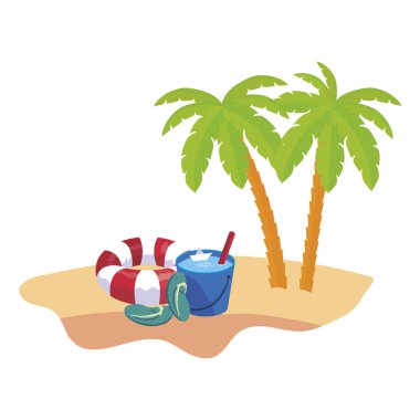 ağaç avuç içi ve float ile yaz plaj sahnesi