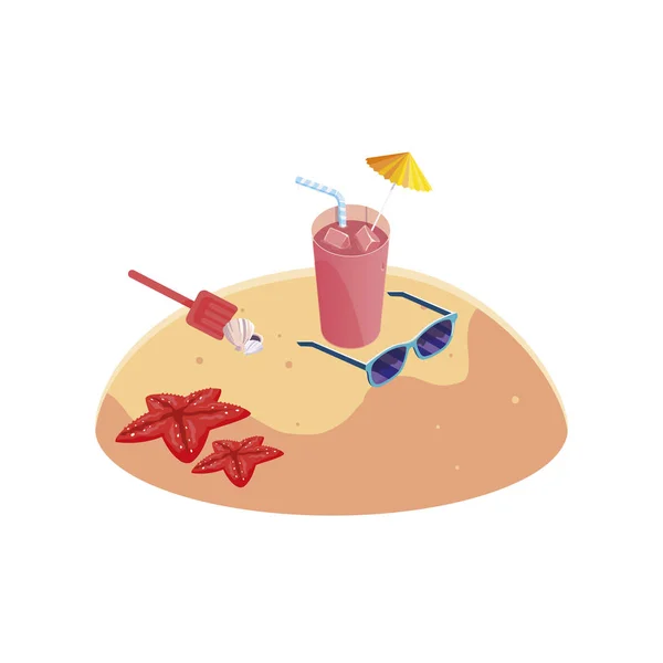 Sommer-Sandstrand mit Cocktail-Szene — Stockvektor
