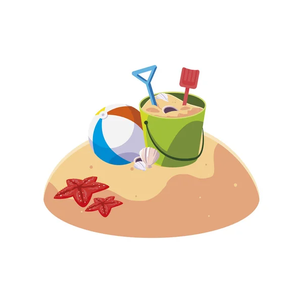 Summer sand beach with sand bucket toy scene — Stockvector