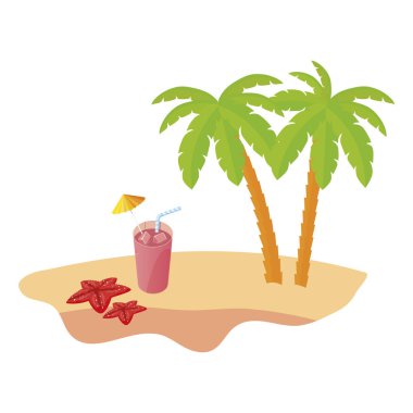 ağaç avuç içi ve kokteyl ile yaz plaj sahnesi