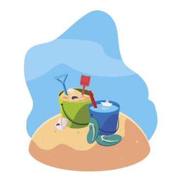 kum kova ve simgeler ile yaz kum plaj