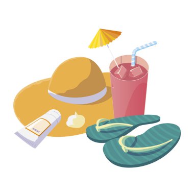 kokteyl ve Flip flop ile yaz hasır şapka