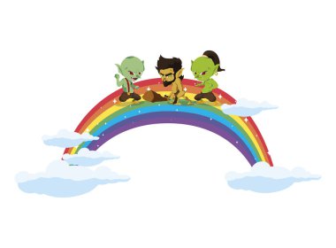 mağara adamı cüce ve gökkuşağı sahnesi ile çirkin troller