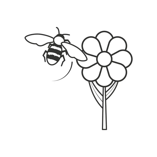 美丽的花自然在分支与蜜蜂 — 图库矢量图片