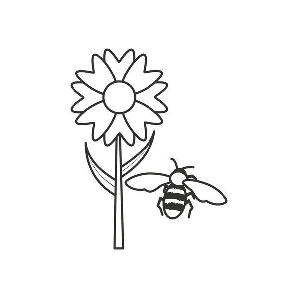 Hermosa flor natural en rama con abeja — Vector de stock