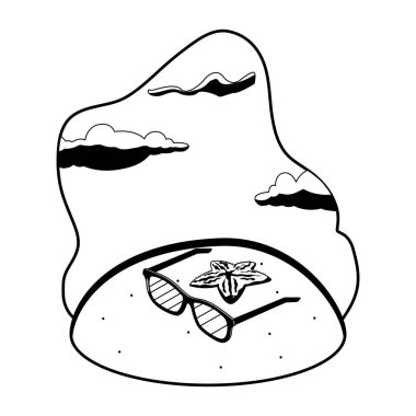 yıldız balığı ve simgeler sahne ile yaz kum plaj