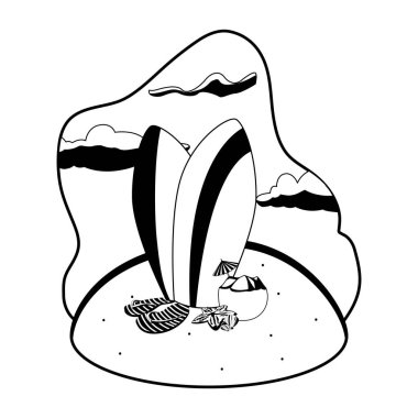 sörf panoları ve set simgeleri ile yaz kum plaj