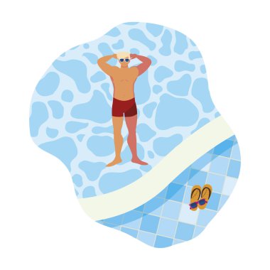 havuzda yüzen mayo ile genç adam