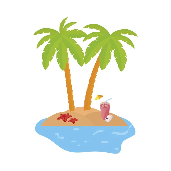 夏季海岸线场景,棕榈和鸡尾酒 — 图库矢量图片