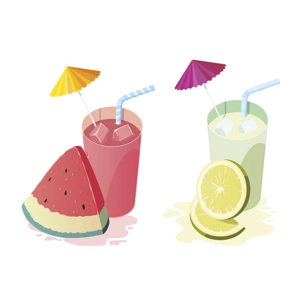 Verse watermeloen en citroensap vruchtencocktails — Stockvector