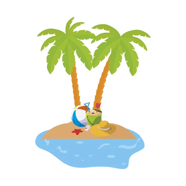 Sommar kust scen med palmer och ballong leksak — Stock vektor