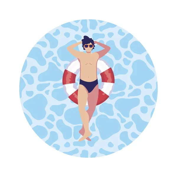 Junger Mann mit Badeanzug und Schwimmmeister im Wasser — Stockvektor