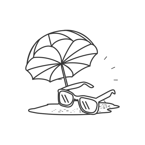 Óculos de sol de verão com guarda-chuva na praia — Vetor de Stock