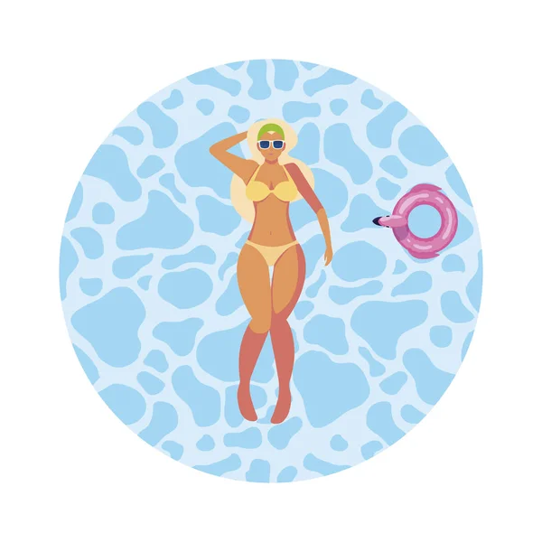 Beautiful woman with swimsuit floating in water — Stock Vector